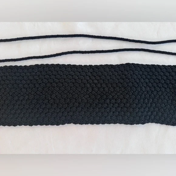 VTG Prada Milano Handmade Crochet Cummerbund Tuxedo Belt Knit Raw Edge Black Adj